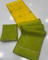 Amiable Yellow and Green Banarasi Khadi Silk Saree With Sempiternal Blouse Piece