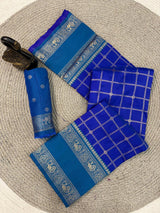 Designer Royal Blue Pure Zari Weaving Banarasi Silk Saree With Lustrous Blouse Piece