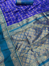 Designer Royal Blue Pure Zari Weaving Banarasi Silk Saree With Lustrous Blouse Piece