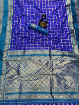 Designer Royal Blue Pure Zari Weaving Banarasi Silk Saree With Lustrous Blouse Piece
