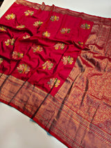 Incredible Dark Pink Banarasi Dola Silk Saree With Aplomb Blouse Piece