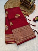 Impressive Maroon Banarasi Dola Silk Saree With Desirable Blouse Piece