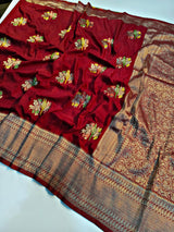 Impressive Maroon Banarasi Dola Silk Saree With Desirable Blouse Piece