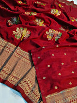 Impressive Maroon Banarasi Dola Silk Saree With Desirable Blouse Piece