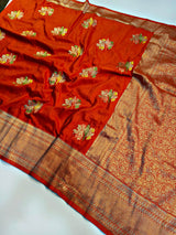 Preferable Orange Banarasi Dola Silk Saree With Dalliance Blouse Piece