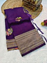 Sumptuous Purple Banarasi Dola Silk Saree With Intricate Blouse Piece