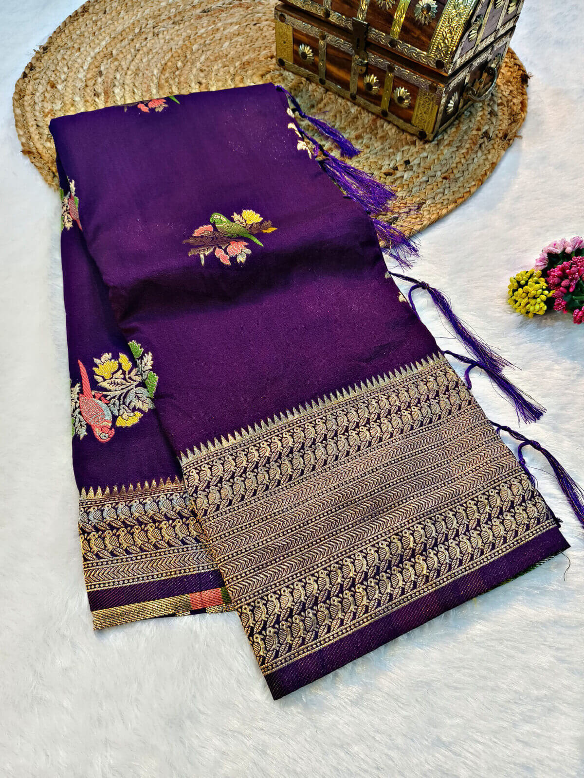 Sumptuous Purple Banarasi Dola Silk Saree With Intricate Blouse Piece