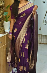 Sumptuous Purple Banarasi Dola Silk Saree With Intricate Blouse Piece