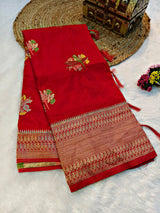 Ethnic Red Banarasi Dola Silk Saree With Deserving Blouse Piece