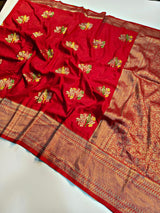 Ethnic Red Banarasi Dola Silk Saree With Deserving Blouse Piece