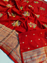 Ethnic Red Banarasi Dola Silk Saree With Deserving Blouse Piece