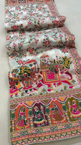 Beleaguer Off White Pashmina Silk Saree With Flamboyant Blouse Piece