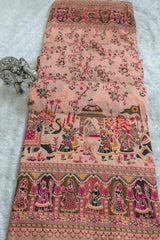 Outstanding Peach Pashmina Silk Saree With Devastating Blouse Piece