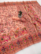 Outstanding Peach Pashmina Silk Saree With Devastating Blouse Piece