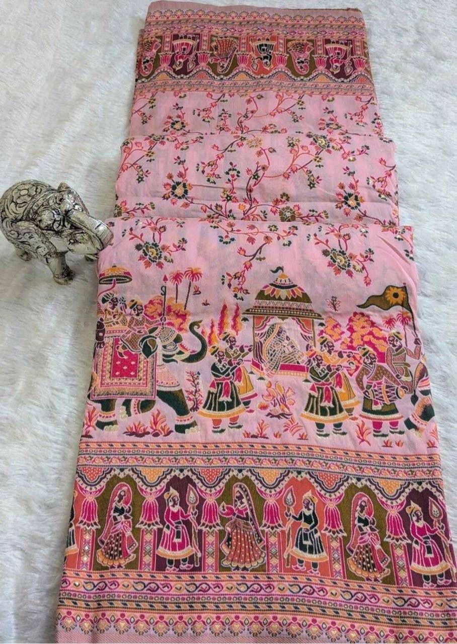 Lissome Pink Pashmina Silk Saree With Trendy Blouse Piece