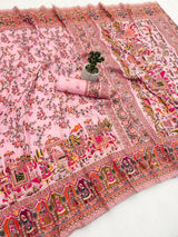 Lissome Pink Pashmina Silk Saree With Trendy Blouse Piece