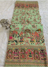 Energetic Pista Pashmina Silk Saree With Demure Blouse Piece