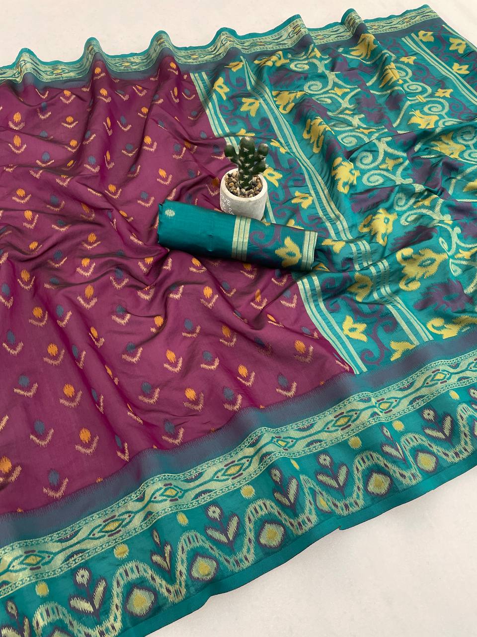 Posh Wine Banarasi Ikkat Silk Saree With Pretty Blouse Piece