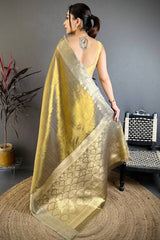 Ebullience Mehndi Banarasi Tissue Silk Saree With Pleasurable Blouse Piece