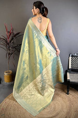Effulgent Sky Banarasi Tissue Silk Saree With Unequalled Blouse Piece
