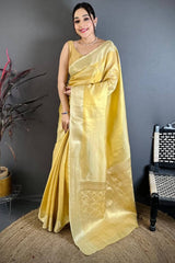 Allure Yellow Banarasi Tissue Silk Saree With Classic Blouse Piece
