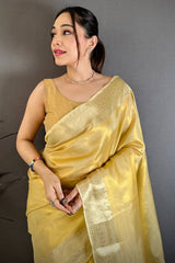 Allure Yellow Banarasi Tissue Silk Saree With Classic Blouse Piece