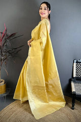 Allure Yellow Banarasi Tissue Silk Saree With Classic Blouse Piece