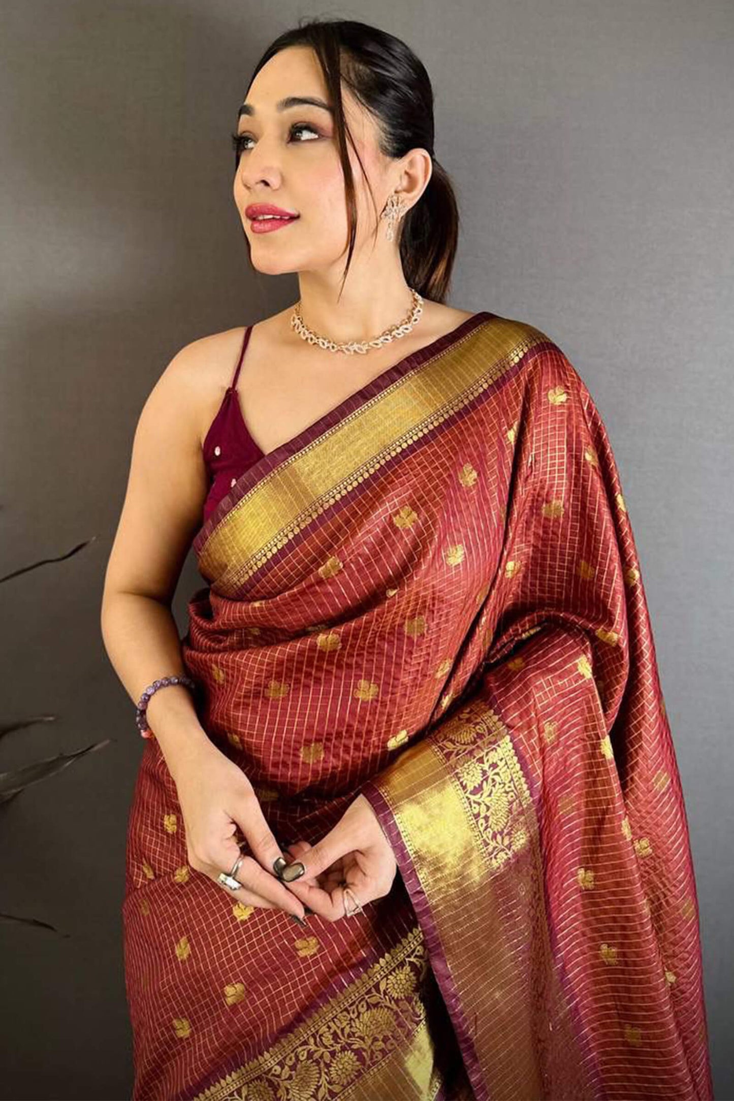 Prettiest Brown Banarasi Tissue Silk Saree With Verdant Blouse Piece