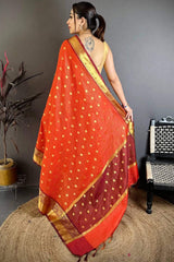 Nebula Dark Orange Banarasi Tissue Silk Saree With Splendorous Blouse Piece