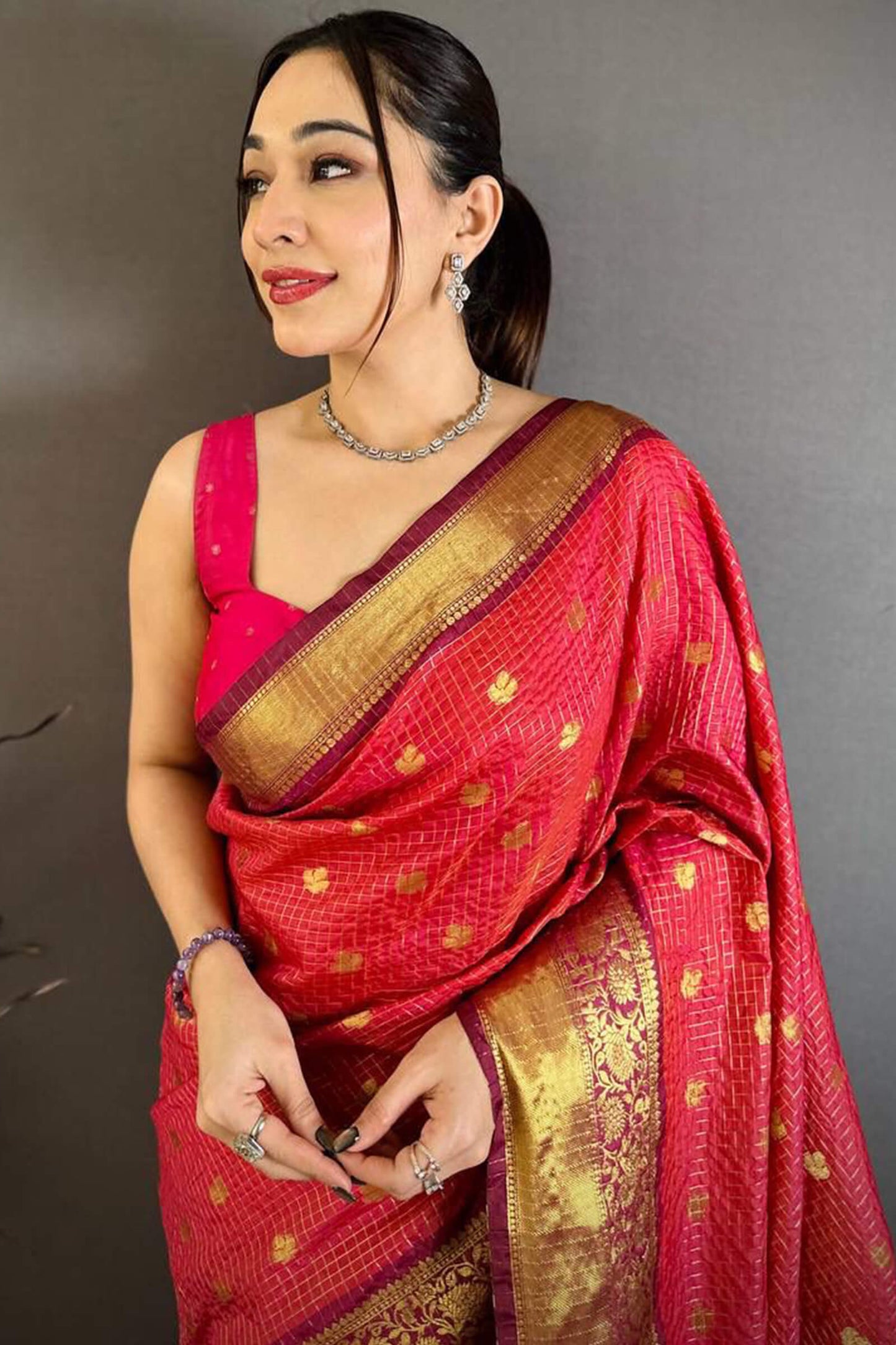 Inimitable Dark Pink Banarasi Tissue Silk Saree With Sonorous Blouse Piece