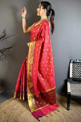 Inimitable Dark Pink Banarasi Tissue Silk Saree With Sonorous Blouse Piece