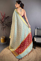 Glorious Grey Banarasi Tissue Silk Saree With Classy Blouse Piece