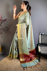 Glorious Grey Banarasi Tissue Silk Saree With Classy Blouse Piece