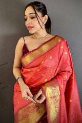 Stunner Pink Banarasi Tissue Silk Saree With Smashing Blouse Piece