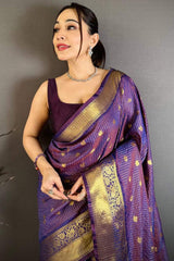 Divine Purple Banarasi Tissue Silk Saree With Innovative Blouse Piece