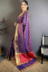 Divine Purple Banarasi Tissue Silk Saree With Innovative Blouse Piece