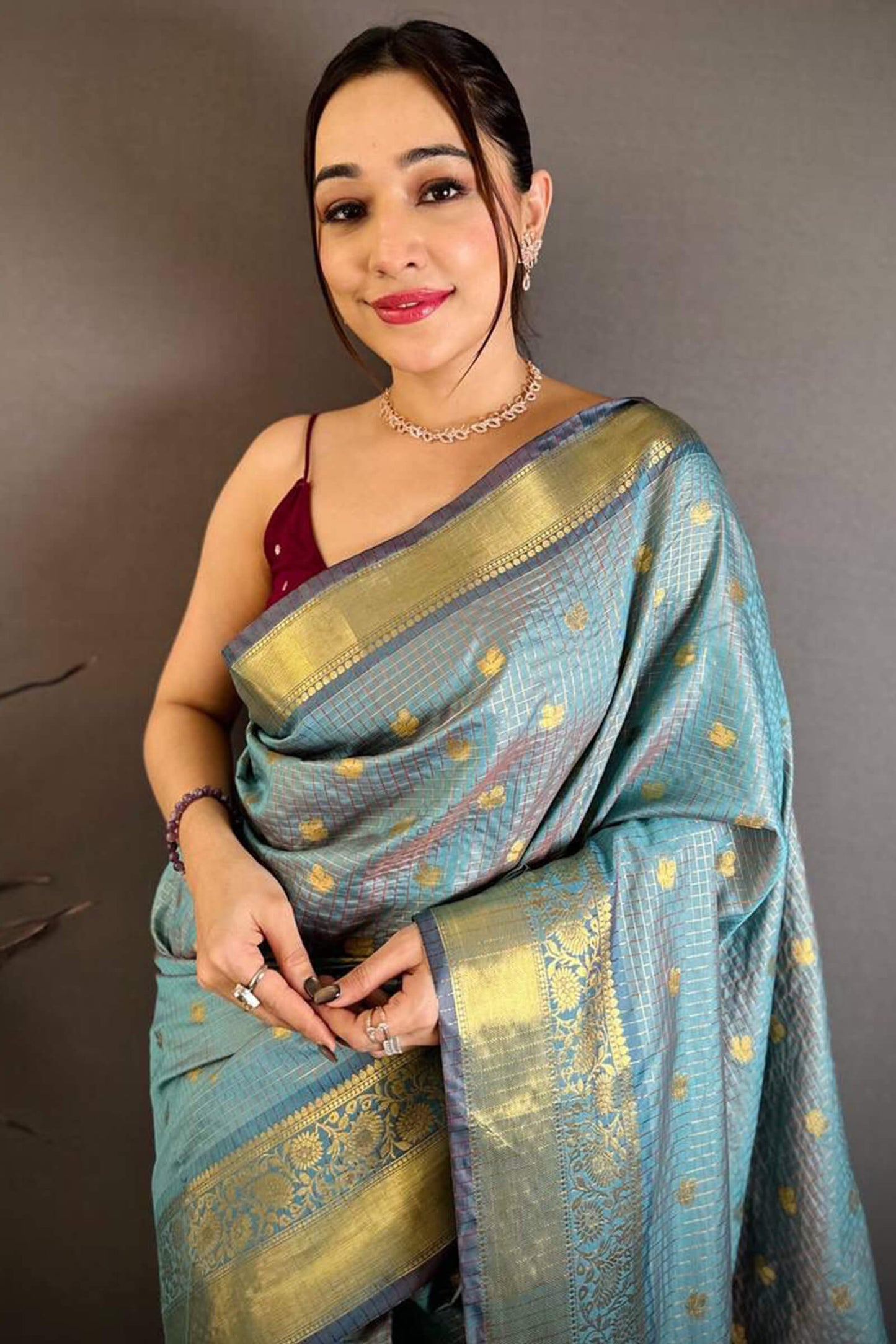 Ineffable Sky Banarasi Tissue Silk Saree With Tremendous Blouse Piece