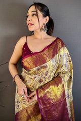 Dulcet Beige Kanjivaram Silk Saree With Gorgeous Blouse Piece