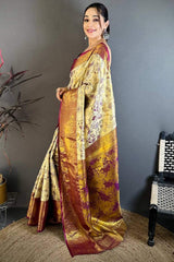 Dulcet Beige Kanjivaram Silk Saree With Gorgeous Blouse Piece