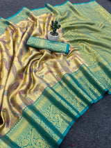 Gossamer Golden Kanjivaram Silk Saree With Lustrous Blouse Piece