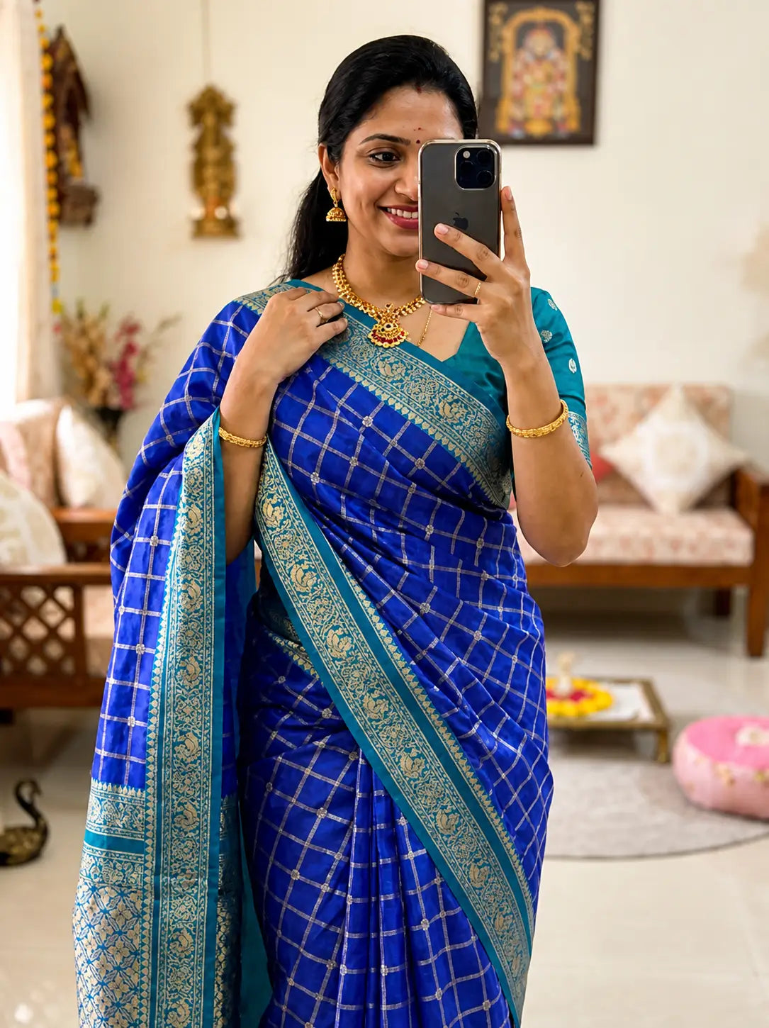 Prodigal Royal Blue Pure Zari Weaving Banarasi Silk Saree With Majesty Blouse Piece