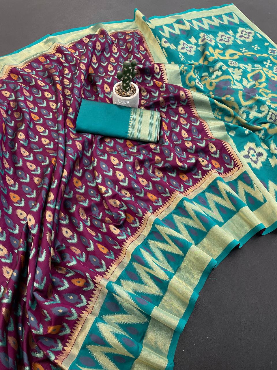 Captivating Purple Banarasi Ikkat Silk Saree With Bewitching Blouse Piece