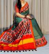 Ideal Dark Green Patola Lagdi Patta Saree With Desuetude Blouse Piece