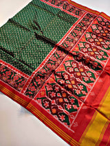 Ideal Dark Green Patola Lagdi Patta Saree With Desuetude Blouse Piece