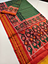 Ideal Dark Green Patola Lagdi Patta Saree With Desuetude Blouse Piece
