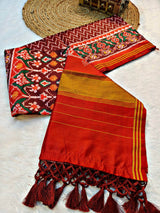 Ornate Maroon Patola Lagdi Patta Saree With Arresting Blouse Piece