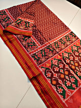 Ornate Maroon Patola Lagdi Patta Saree With Arresting Blouse Piece