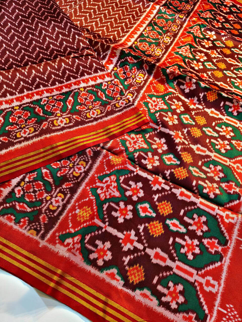 Ornate Maroon Patola Lagdi Patta Saree With Arresting Blouse Piece