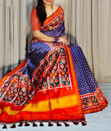 Piquant Navy Blue Patola Lagdi Patta Saree With Desultory Blouse Piece