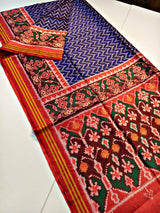 Piquant Navy Blue Patola Lagdi Patta Saree With Desultory Blouse Piece